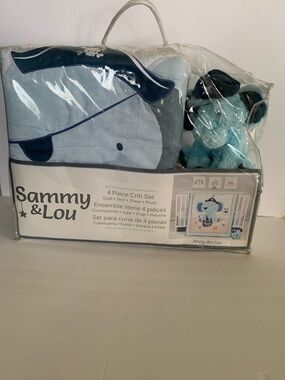 Sammy & Lou "Ahoy Archie" 4-Piece Blue Whale Crib Set